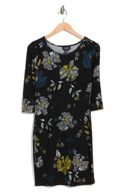 Papillon Long Sleeve Floral Print Dress In Navy Multi