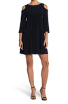 Nina Leonard Shoulder Cutout Dress In Navy