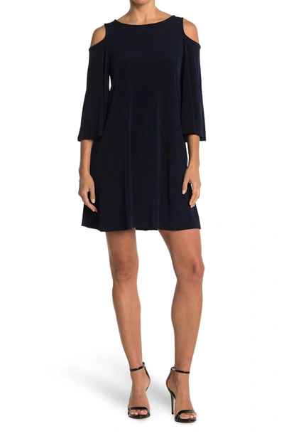 Nina Leonard Shoulder Cutout Dress In Navy