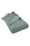 Modern Threads Pompom Trim Knit Throw In Ivy