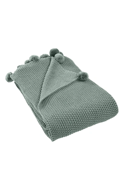 Modern Threads Pompom Trim Knit Throw In Ivy