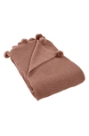Modern Threads Pompom Trim Knit Throw In Nutmeg