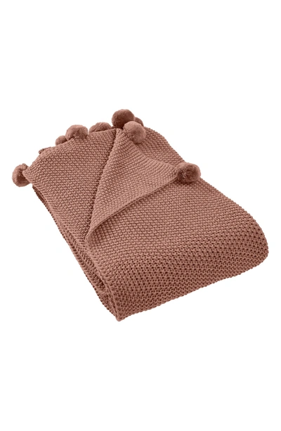 Modern Threads Pompom Trim Knit Throw In Nutmeg