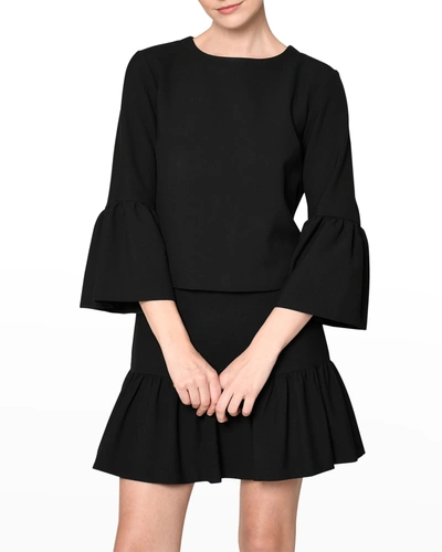 Nicole Miller Stretchy Tech Bell-sleeve Top In Black