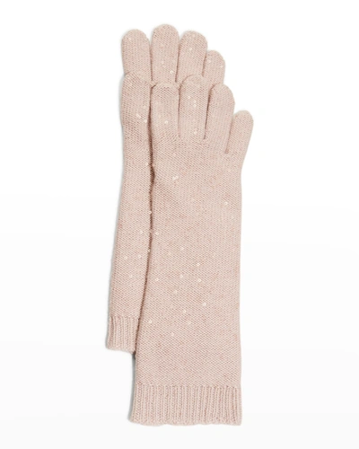 Brunello Cucinelli Cashmere Paillette Gloves In C9433 Pastel Pink
