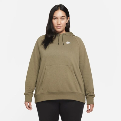 Nike Sportswear Essential Women's Fleece Pullover Hoodie In Medium Olive,white