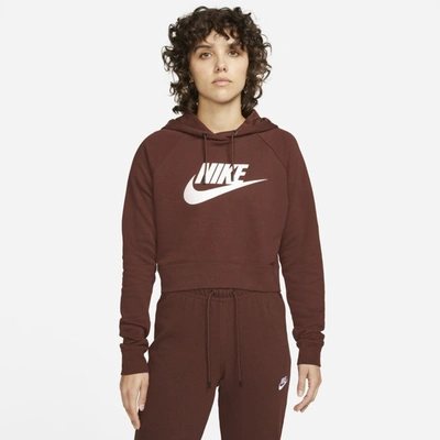 Nike Sportswear Essential Women's Cropped Hoodie In Bronze Eclipse,white