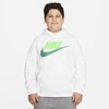 Nike Sportswear Club Fleece Big Kids' Pullover Hoodie (extended Size) In White,green Strike