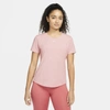 Nike Dri-fit One Luxe Women's Standard Fit Short-sleeve Top In Gypsy Rose,heather,reflect Silver