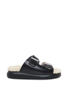 ALEXANDER MCQUEEN LEATHER AND SHEARLING BLACK SANDALS,676728 WHXYB1444