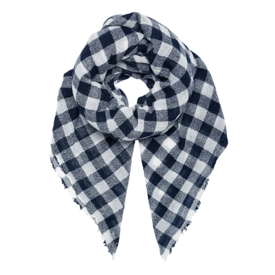 Apuntob Navy And White Tartan Cashmere Scarf In Blu