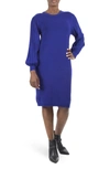 Nina Leonard Pleated Bubble Sleeve Sweater Dress In Deep Sea