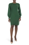 Nina Leonard Pleated Bubble Sleeve Sweater Dress In Jewel Green