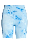 Zella High Waist Live In Spray Dye Bike Shorts In Blue Spray Dye