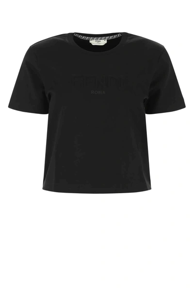 Fendi Cropped Short-sleeve T-shirt In Black