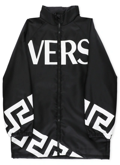 Versace Kids Logo Printed Jacket In Black