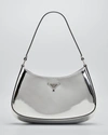 Prada Cleo Brushed Leather Hobo Bag In Silver