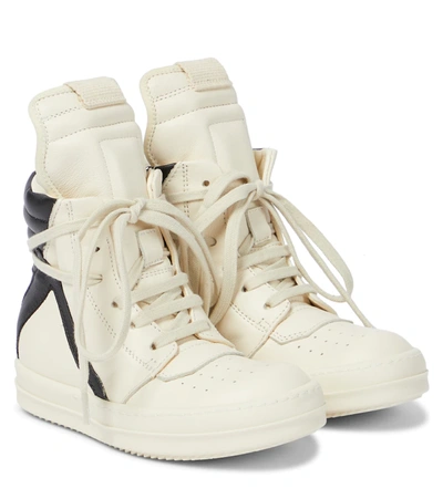 Rick Owensrick Owens Kids' Geobasket Leather High-top Sneakers In Milk/black/milk