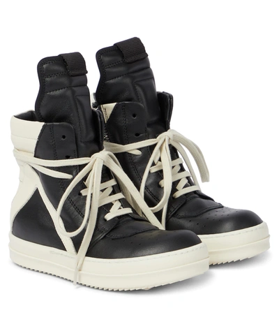 Rick Owensrick Owens Kids' Geobasket High-top Leather Sneakers In Black/milk