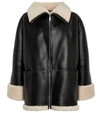 Totême Two-tone Shearling Zipped Jacket In Black Leather In Black Off White