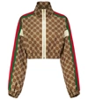 Gucci Gg Jacquard Cropped Sweatshirt With Web In Military Green/ivory