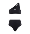 Off-white Logo-print One-shoulder Bikini Set In Black White
