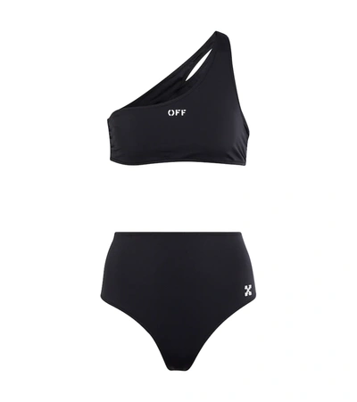 Off-white Logo-print One-shoulder Bikini Set In Black