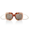 Gucci Chain-embellished Oversized Square Sunglasses In Havana-ivory-brown