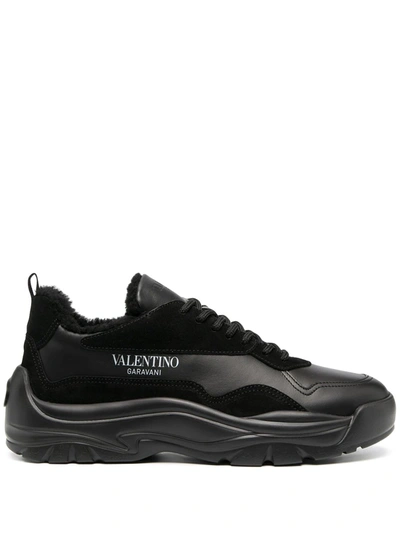 Valentino Garavani Black Gumboy Calfskin Sneakers In Nero-bianco