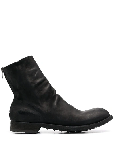 Officine Creative Matte Calf Leather Zip Boots In Black