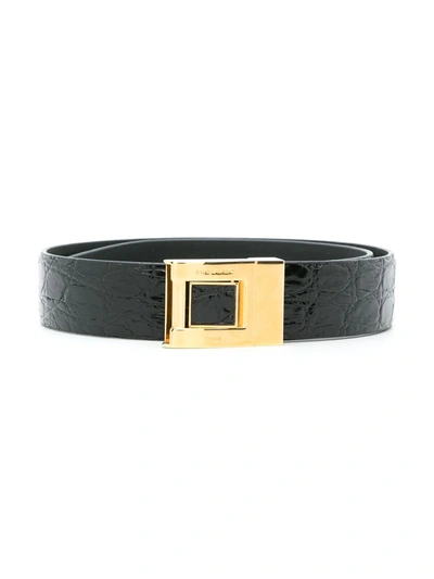 Saint Laurent Crocodile-effect Patent Leather Belt In Black