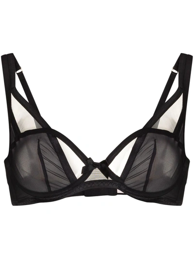Agent Provocateur Joan Cutout-strap Underwired Mesh Bra In Black