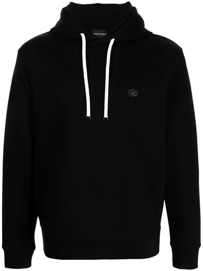 Emporio Armani Logo-patch Cotton-blend Hoodie In Black