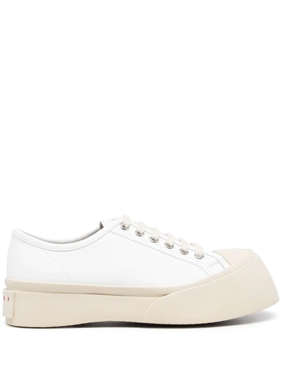 Marni Chunky Faux-shearling Sneakers In White