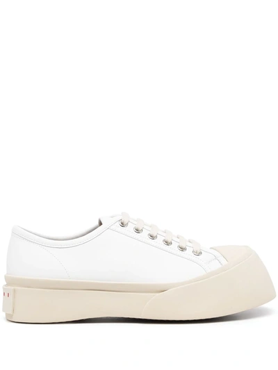 Marni Pablo Leather Chunky Wide Toe Lace Up Low Top Sneakers In White