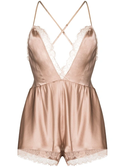 Sleeping With Jacques Alexa Lace-trimmed Playsuit In Neutrals
