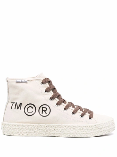 Acne Studios Ballow Printed Cotton-canvas High-top Sneakers In Neutral