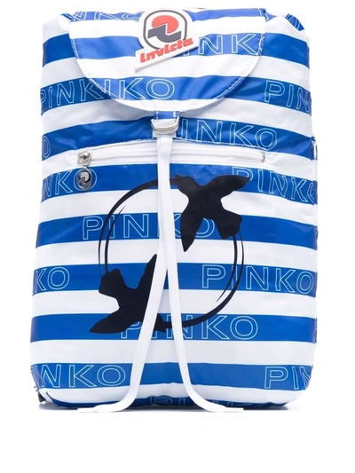 Pinko X Invicta Love Birds Striped Backpack In Blue