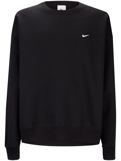Nike Solo Swoosh Oversized Logo-embroidered Cotton-blend Jersey Sweatshirt In Black