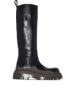 Bottega Veneta Tire Rubber-trimmed Leather Knee Boots In Black