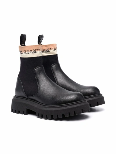Elisabetta Franchi La Mia Bambina Kids' Logo-print Ankle Boots In Black