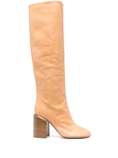 Jil Sander Knee-high Leather Boots In Neutrals