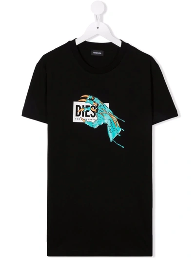 Diesel Kids' Monster-claw Print T-shirt In Black