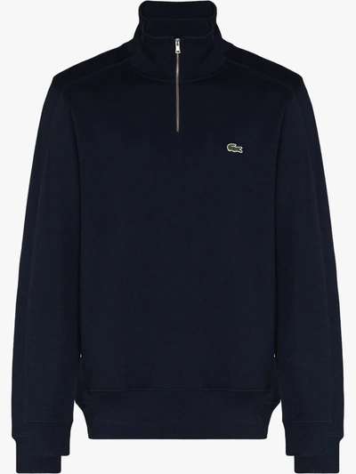 Lacoste Logo-embroidered High-neck Sweatshirt In Blue