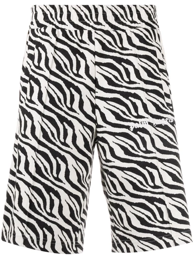 Palm Angels Zebra-jacquard Jersey Track Shorts In Black & White