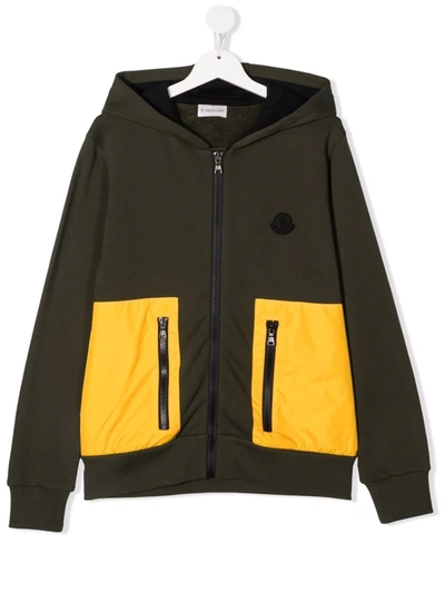 Moncler Kids' Two-tone Hooded Jacket In Green