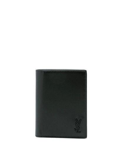 Saint Laurent Embossed-logo Bi-fold Wallet In Black