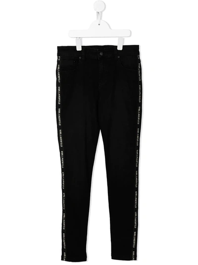 Karl Lagerfeld Kids' Logo-tape Straight-leg Jeans In Black