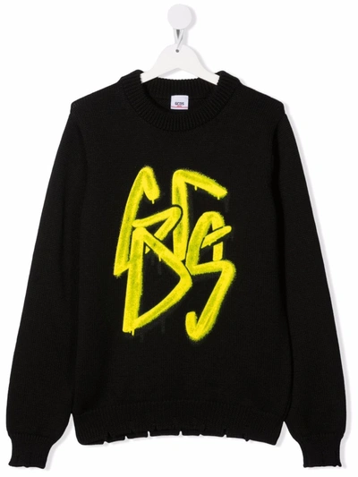 Gcds Teen Graffiti Logo Print Sweatshirt In Black