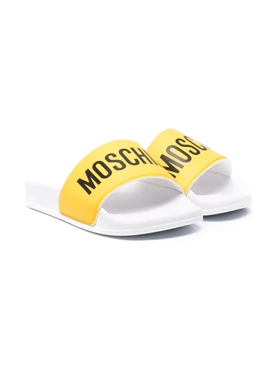 Moschino Kids' Logo-print Slides In Yellow